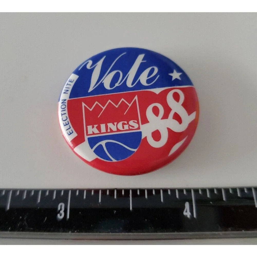 Sacramento Kings 1988 Election Night Vote Kings Basketball NBA Pin Button
